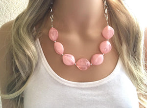 Blush Pink Statement Necklace & Earrings, pink jewelry, Your Choice GOLD or SILVER, pink bib chunky necklace, pink oval necklace, blush pink