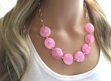 Blush Pink Statement Necklace & Earrings, pink jewelry, Your Choice GOLD or SILVER, pink bib chunky necklace, pink necklace, pink circle