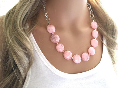 Light Pink Statement Necklace & Earrings, pink jewelry, Your Choice GOLD or SILVER, pink bib chunky necklace, pink necklace, pink circle
