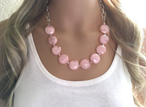 Light Pink Statement Necklace & Earrings, pink jewelry, Your Choice GOLD or SILVER, pink bib chunky necklace, pink necklace, pink circle