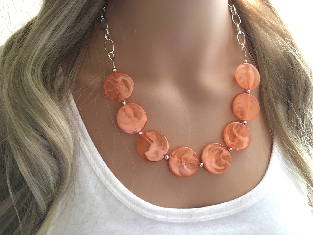 Creamy orange Statement Necklace & Earrings, orange jewelry, Your Choice GOLD or SILVER, orange bib chunky necklace, orange necklace