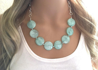 Mint green Statement Necklace & Earring set, mint green jewelry, Your Choice of GOLD or SILVER, mint bib chunky necklace, green circle