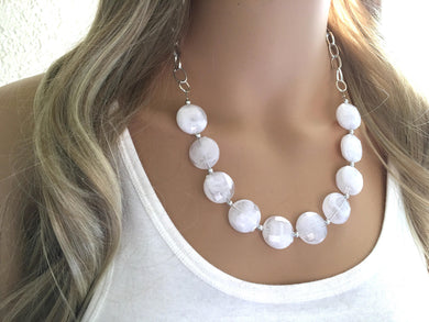 White Statement Necklace & Earring set, white jewelry, Your Choice of GOLD or SILVER, white bib chunky necklace, white necklace