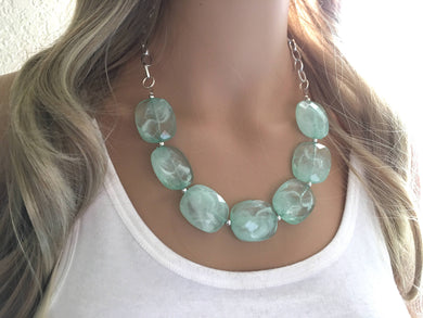 Mint Green Statement Necklace & Earring set, mint jewelry, Your Choice of GOLD or SILVER, mint bib chunky necklace, mint green jewelry