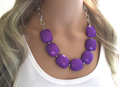 Purple Statement Necklace & Earring set, purple jewelry, Your Choice of GOLD or SILVER, purple bib chunky necklace, purple earrings
