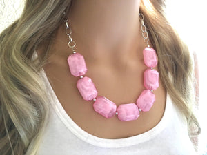 Creamy cotton candy pink Statement Necklace & Earrings, pink jewelry, Your Choice GOLD or SILVER, pink bib chunky necklace