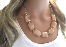 Load image into Gallery viewer, Creamy champagne Statement Necklace &amp; Earrings, champagne jewelry, Your Choice GOLD or SILVER, champagne bib chunky necklace, brown jewelry