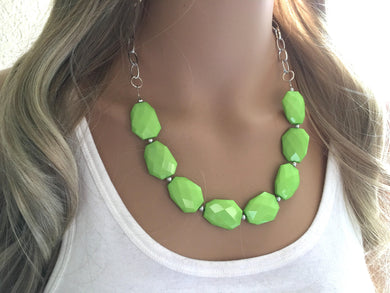 Lime green Statement Necklace & Earrings, lime green jewelry, Your Choice GOLD or SILVER, green bib chunky necklace, green necklace