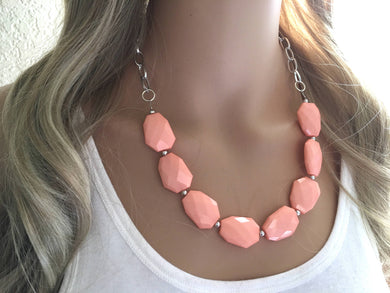 Peach orange Statement Necklace & Earrings, peach jewelry, Your Choice GOLD or SILVER, peach bib chunky necklace, peach necklace