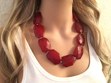 Load image into Gallery viewer, Dark Red Big beaded Statement Chunky Necklace, wine red necklace, red necklace, maroon necklace, big bead necklace, bridesmaid necklace