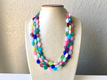 Load image into Gallery viewer, Jewel Tone Statement Necklace, chunky beaded jewelry, chunky necklace, color block beaded necklace, beaded jewelry colorful, rainbow necklac