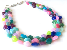 Load image into Gallery viewer, Jewel Tone Statement Necklace, chunky beaded jewelry, chunky necklace, color block beaded necklace, beaded jewelry colorful, rainbow necklac