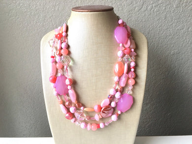 Extra Chunky Blush Statement Necklace, multi strand bright jewelry, chunky statement necklace, coral necklace, blush pink necklace jewelry