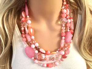 Extra Chunky Blush Statement Necklace, multi strand bright jewelry, chunky statement necklace, coral necklace, blush pink necklace jewelry