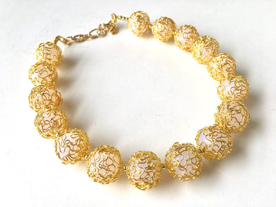 Wire wrapped Gold Big Bead Necklace, Statement Jewelry, gold Chunky bib, gold bridesmaids necklace, gold wedding necklace, gold bridal jewel