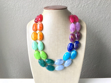 Rainbow Beaded Necklace, Colorful Jewelry, Chunky statement necklace, big beaded necklace, rainbow jewelry baby, color block necklace