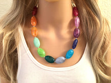 Load image into Gallery viewer, Rainbow Beaded Necklace, Colorful Jewelry, Chunky statement necklace, big beaded necklace, rainbow jewelry baby, color block necklace