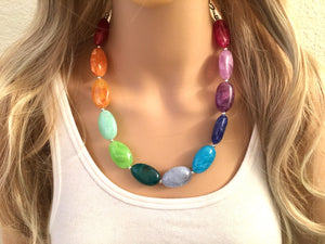 Rainbow Beaded Necklace, Colorful Jewelry, Chunky statement necklace, big beaded necklace, rainbow jewelry baby, color block necklace