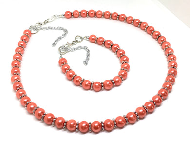 Coral Jewelry Set - necklace, bracelet, earrings, bridesmaids - bridesmaid jewelry or everyday set!