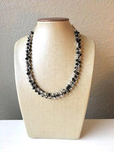 Load image into Gallery viewer, Black &amp; Silver Glass crystal necklace, multi strand formal jewelry, black wedding Chunky Statement Necklace, silver black beaded jewelry