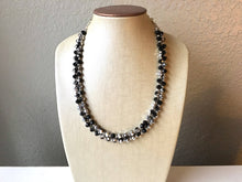 Load image into Gallery viewer, Black &amp; Silver Glass crystal necklace, multi strand formal jewelry, black wedding Chunky Statement Necklace, silver black beaded jewelry