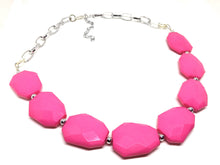 Load image into Gallery viewer, Hot pink Statement Necklace &amp; Earrings, hot pink jewelry, Your Choice GOLD or SILVER, pink bib chunky necklace, pink necklace