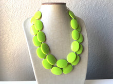 Load image into Gallery viewer, Lime Green Chunky Statement Necklace, Big beaded jewelry, Double Strand Statement Necklace, Bib necklace, green bridesmaid wedding, lime