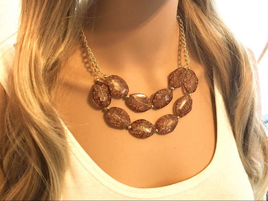 Brown Crackle beaded statement necklace, brown strand necklace, chocolate jewelry, big bead jewelry, tan necklace, brown jewelry