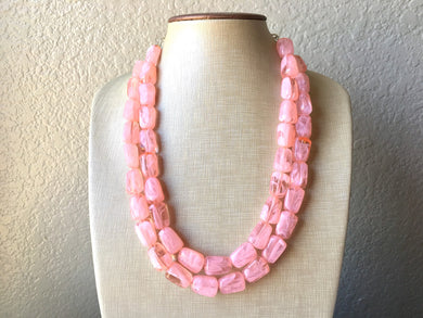 Peach Statement Necklace, Chunky Jewelry Big Beaded double Strand Necklace, light pink Necklace, peach Jewelry Set, peach bridesmaid earring