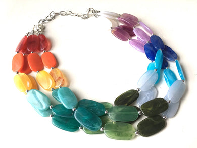Rainbow Beaded Necklace, Colorful Jewelry, Chunky statement necklace, big beaded necklace, rainbow jewelry baby, color block necklace