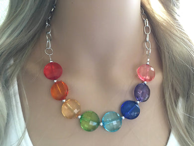 Rainbow Statement Necklace & Earrings, rainbow jewelry, Your Choice GOLD or SILVER, rainbow  bib chunky necklace, rainbow circle necklace