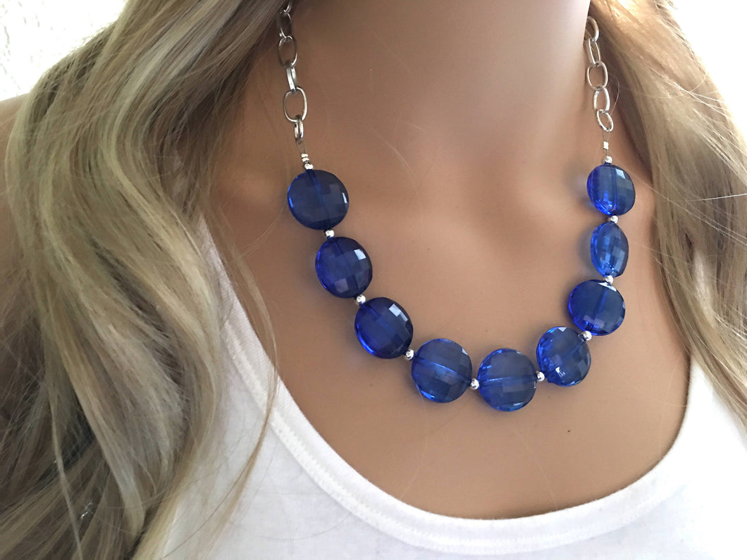 Royal Blue Statement Necklace & Earrings, blue jewelry, Your Choice GOLD or SILVER, blue bib chunky necklace, blue circle necklace