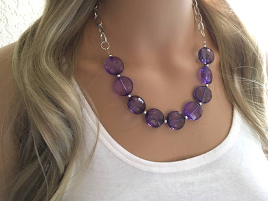 Purple Statement Necklace & Earrings, purple jewelry, Your Choice GOLD or SILVER, purple bib chunky necklace, purple circle necklace
