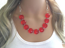 Load image into Gallery viewer, Red Statement Necklace &amp; Earrings, red jewelry, Your Choice GOLD or SILVER, red bib chunky necklace, red circle necklace, red translucent