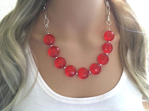 Red Statement Necklace & Earrings, red jewelry, Your Choice GOLD or SILVER, red bib chunky necklace, red circle necklace, red translucent