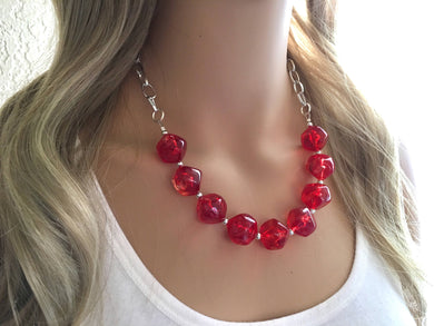 Red Statement Necklace & Earrings, red jewelry, Your Choice GOLD or SILVER, red bib chunky necklace, red geometric necklace