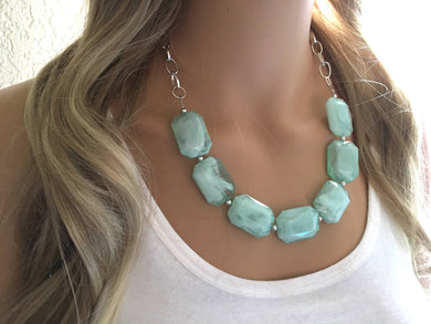 Creamy mint green Statement Necklace & Earrings, mint green jewelry, Your Choice GOLD or SILVER, green bib chunky necklace, green necklace