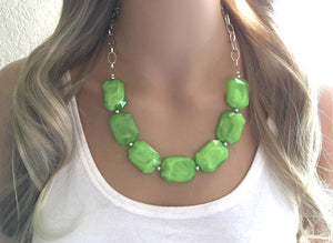 Creamy lime green Statement Necklace & Earrings, lime green jewelry, Your Choice GOLD or SILVER, green bib chunky necklace, green necklace