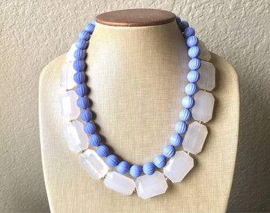 White & Periwinkle Statement Necklace, Chunky Beaded Necklace, Periwinkle Jewelry, light blue purple Necklace, blue white beaded necklace