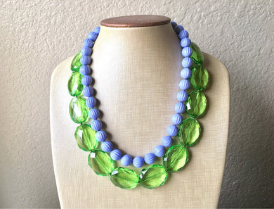 Lime & Periwinkle Statement Necklace, Chunky Beaded Necklace, Periwinkle Jewelry, light blue purple Necklace, blue green beaded necklace