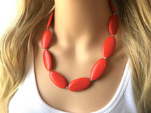 Load image into Gallery viewer, Oval Big Bead red Necklace, Single Strand Statement Jewelry, bright lipstick red Chunky bib bridesmaid, red jewelry, red necklace beaded