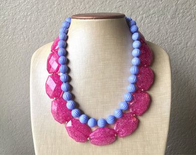 Pink & Periwinkle Statement Necklace, Chunky Beaded Necklace, Periwinkle Jewelry, light blue purple Necklace, blue pink beaded necklace