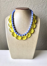 Load image into Gallery viewer, Yellow &amp; Periwinkle Statement Necklace, Chunky Beaded Necklace, Periwinkle Jewelry, light blue purple Necklace, blue yellow beaded necklace