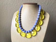 Load image into Gallery viewer, Yellow &amp; Periwinkle Statement Necklace, Chunky Beaded Necklace, Periwinkle Jewelry, light blue purple Necklace, blue yellow beaded necklace