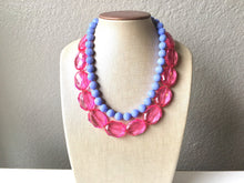 Load image into Gallery viewer, Pink &amp; Periwinkle Statement Necklace, Chunky Beaded Necklace, Periwinkle Jewelry, light blue purple Necklace, blue pink beaded necklace