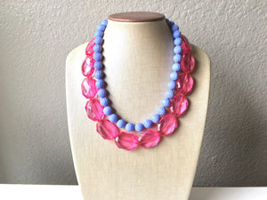 Pink & Periwinkle Statement Necklace, Chunky Beaded Necklace, Periwinkle Jewelry, light blue purple Necklace, blue pink beaded necklace