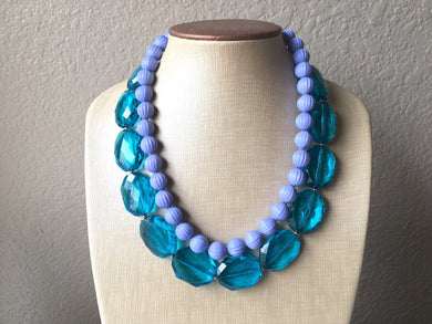 Teal & Periwinkle Statement Necklace, Chunky Beaded Necklace, Periwinkle Jewelry, light blue purple Necklace, blue turquoise beaded necklace