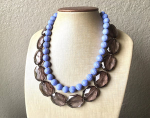 Gray & Periwinkle Statement Necklace, Chunky Beaded Necklace, Periwinkle Jewelry, light blue purple Necklace, blue gray beaded necklace