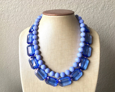 Royal Blue & Periwinkle Statement Necklace, Chunky Beaded Necklace, Periwinkle Jewelry, light blue purple Necklace, blue beaded necklace