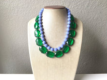 Load image into Gallery viewer, Green &amp; Periwinkle Statement Necklace, Chunky Beaded Necklace, Periwinkle Jewelry, light blue purple Necklace, blue green beaded necklace